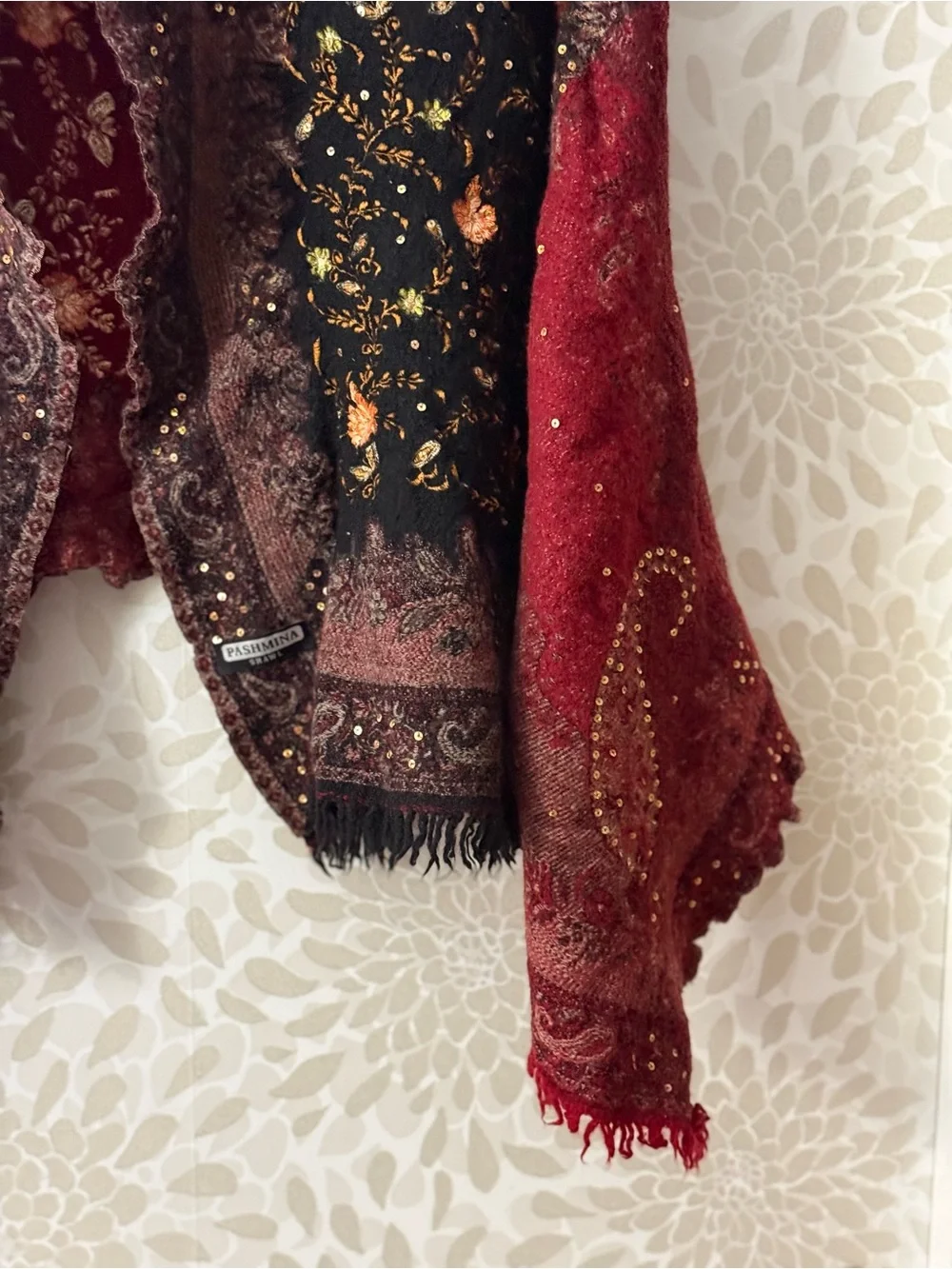 Pashmina Shawl Women’s OS One Size Paisley Floral Sequins Fringe Sweater Wrap